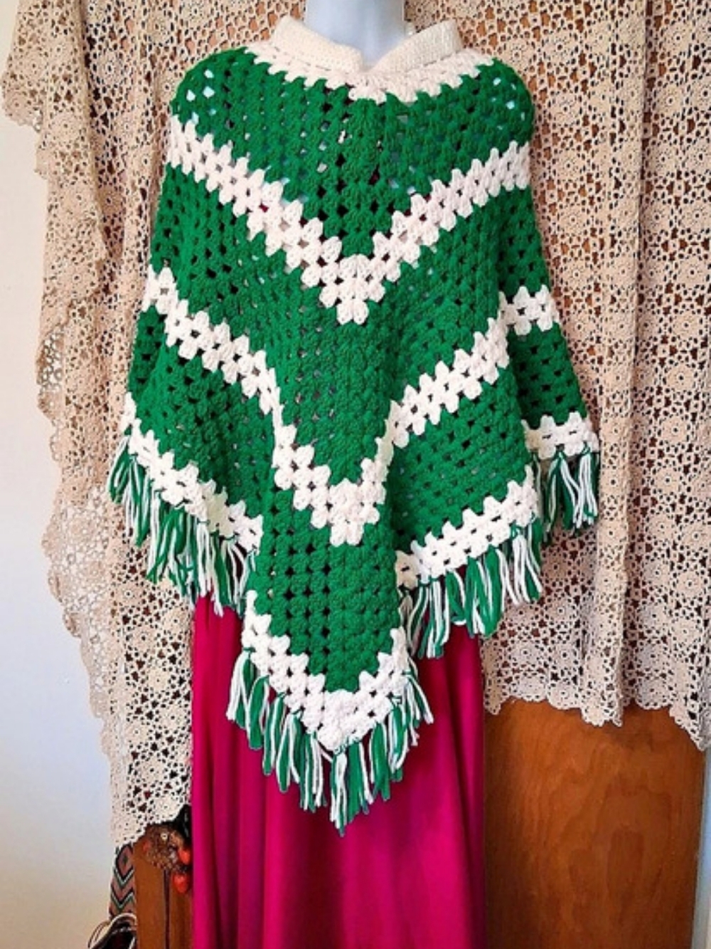 Handmade Crochet Fringe Poncho